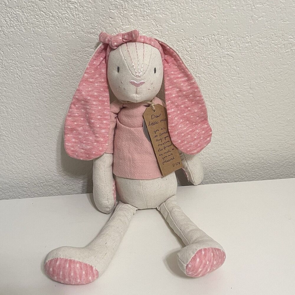 Demdaco Pink Bunny Linen Plush Stuffed Animal Rabbit 15" w/TAGS